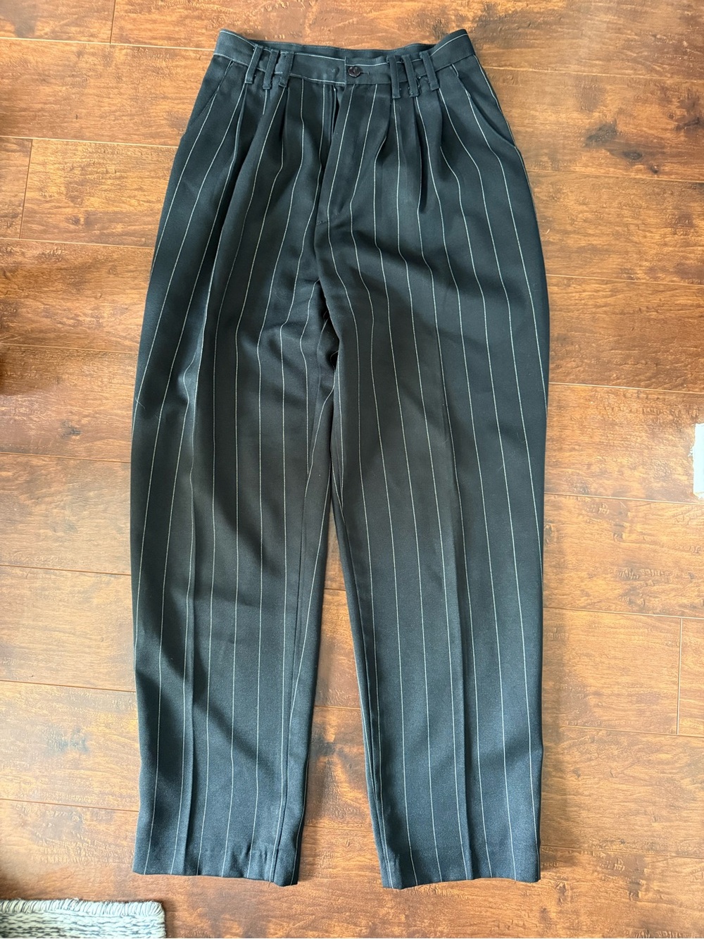 Black Pinstripe Pleated Dress Pants-Vintage